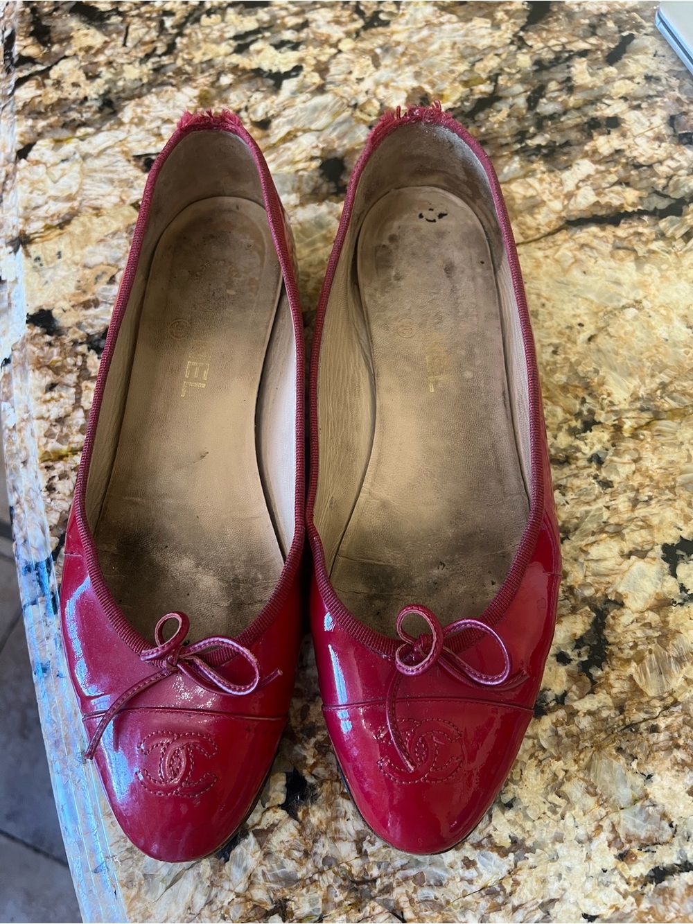 Chanel Red Pattern Ballerina Shoes Sz 41.